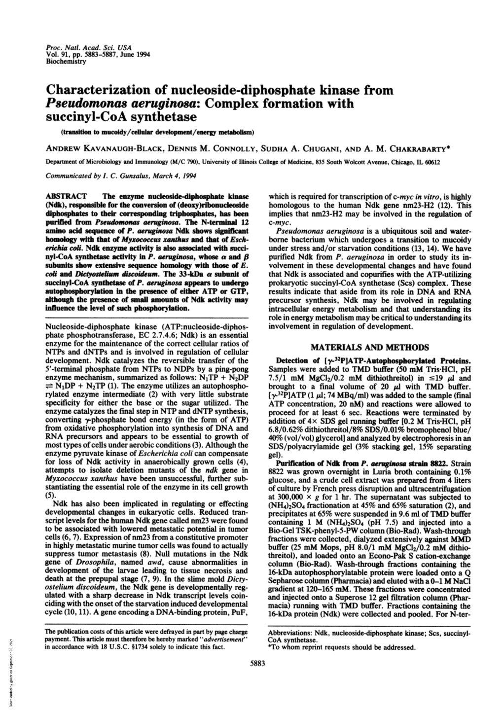 Characterization of Nucleoside-Diphosphate Kinase From