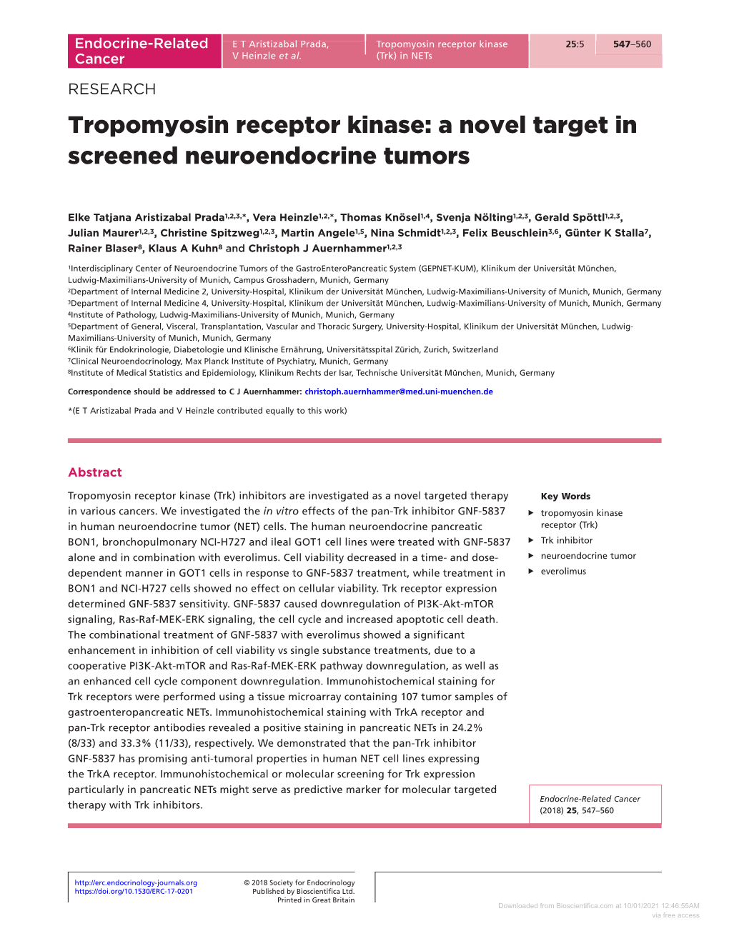 Tropomyosin Receptor Kinase 25:5 547–560 Cancer V Heinzle Et Al