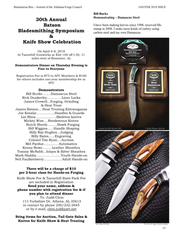 30Th Annual Batson Bladesmithing Symposium & Knife Show Celebration