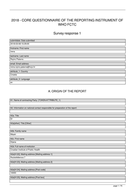 2018 - Core Questionnaire of the Reporting Instrument of Who Fctc