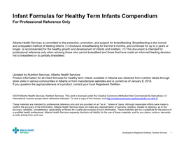 Infant Formulas for Healthy Term Infants Compendium for Professional Reference Only