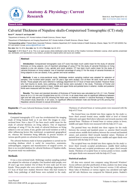 Calvarial Thickness of Nepalese Skulls-Computerised Tomographic (CT) Study Baral P1*, Koirala S1 and Gupta MK2 1Department of Anatomy, B.P