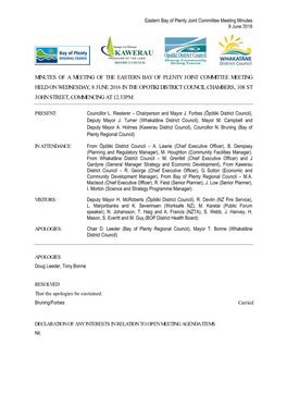 Eastern Bay of Plenty Joint Committee Meeting Minutes 8 June 2016