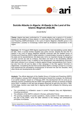 Suicide Attacks in Algeria: Al-Qaeda in the Land of the Islamic Maghreb (AQLIM)