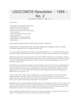 US/ICOMOS Newsletter :: 1998 :: No. 2 US/ICOMOS Newsletter :: 1998 :: No
