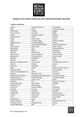 Sample List of Retailers and Brands Who Visited Retail Design Expo 2017