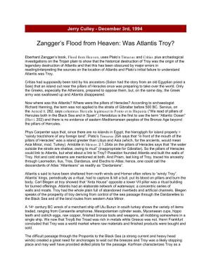 Zangger's Flood from Heaven: Was Atlantis Troy?