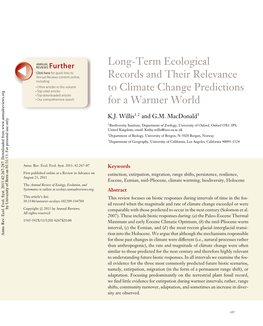 Long-Term Ecological Records and Their Relevance to Climate Change Predictions for a Warmer World