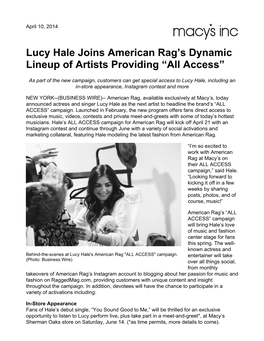 Lucy Hale Joins American Rag's Dynamic Lineup Of