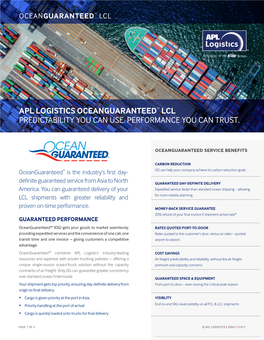 Apl Logistics Oceanguaranteed™ Lcl Predictability You Can Use. Performance You Can Trust