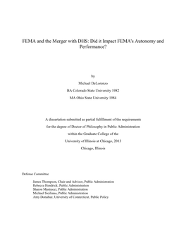FEMA and the Merger with DHS: Did It Impact FEMA's Autonomy and Performance?