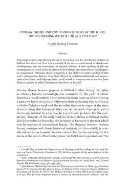 Literary Theory and Composition History of the Torah: the Sea Crossing (Exod 14:1–31) As a Test Case1