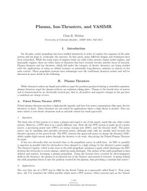 Plasma, Ion-Thrusters, and VASIMR