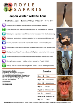 Japan Winter Wildlife Tour