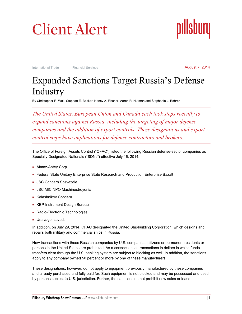 Expanded Sanctions Target Russia's Defense Industry