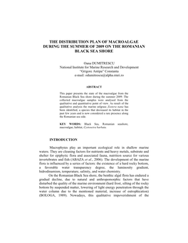 The Distribution Plan of Macroalgae During the Summer of 2009 on the Romanian Black Sea Shore