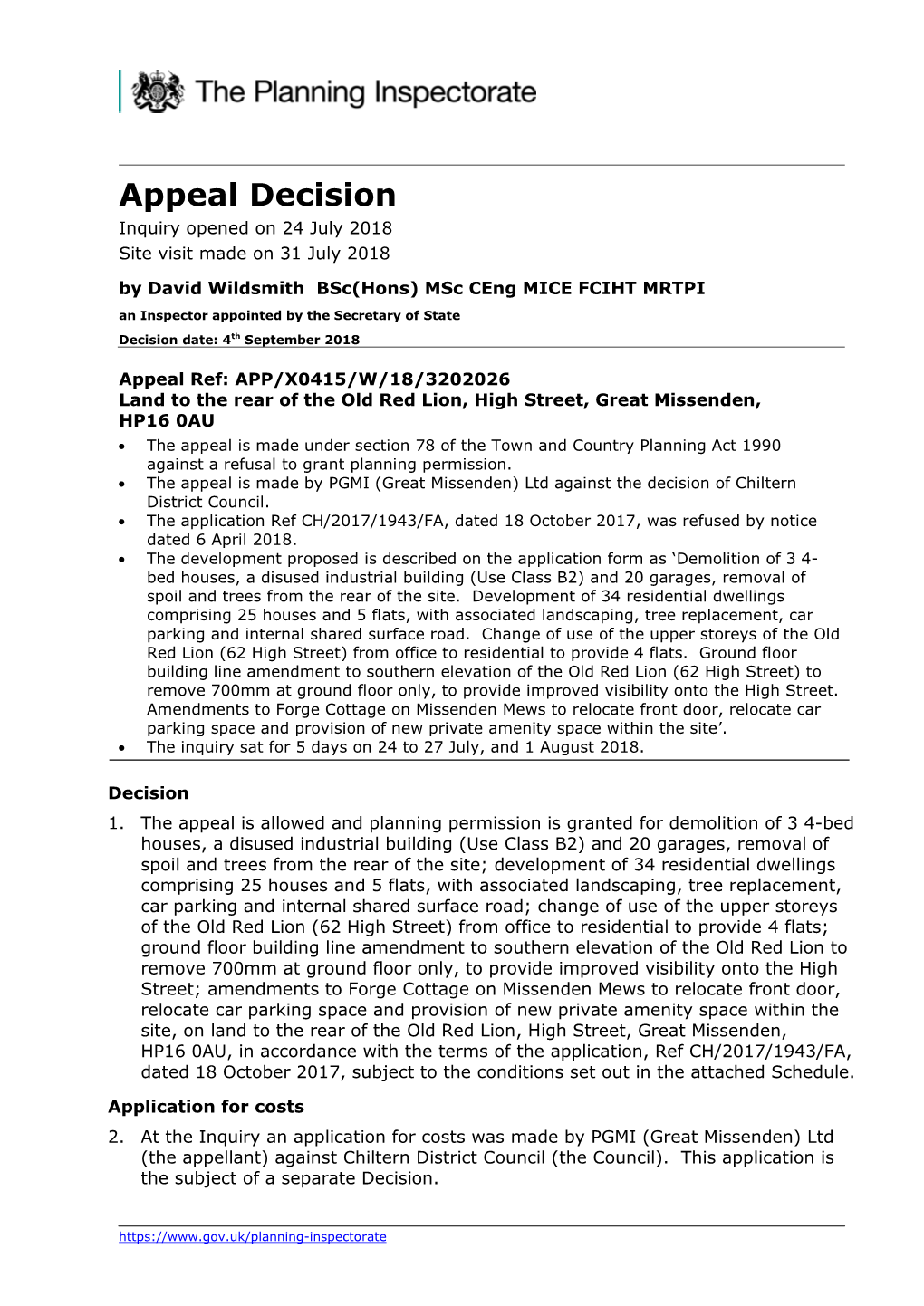 Appeal Decision Inquiry Opened on 24 July 2018 Site Visit Made on 31 July 2018