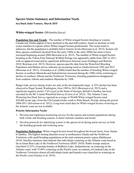 Species Status Summary and Information Needs White-Winged Scoter (Melanitta Fusca)