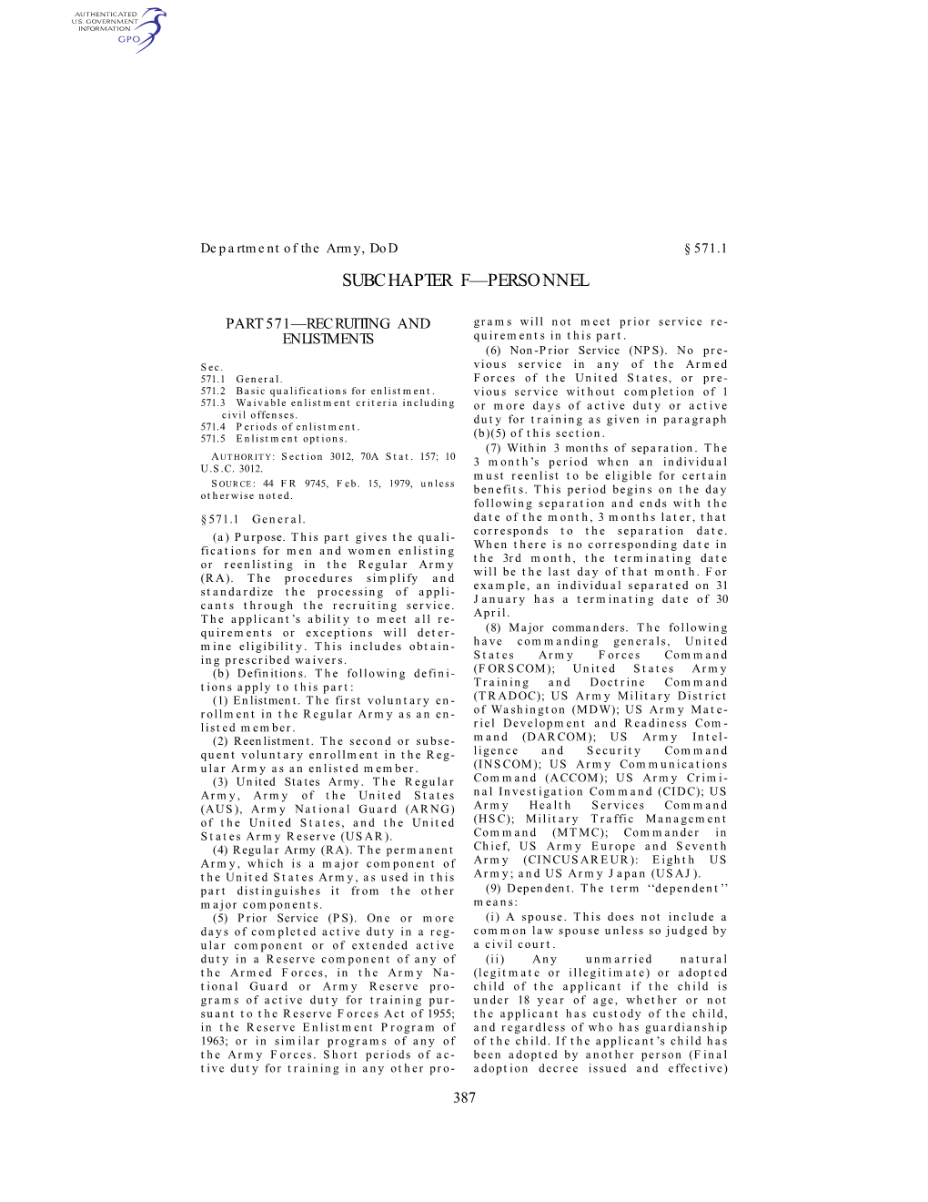 Subchapter F—Personnel