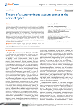 Theory of a Superluminous Vacuum Quanta As the Fabric of Space