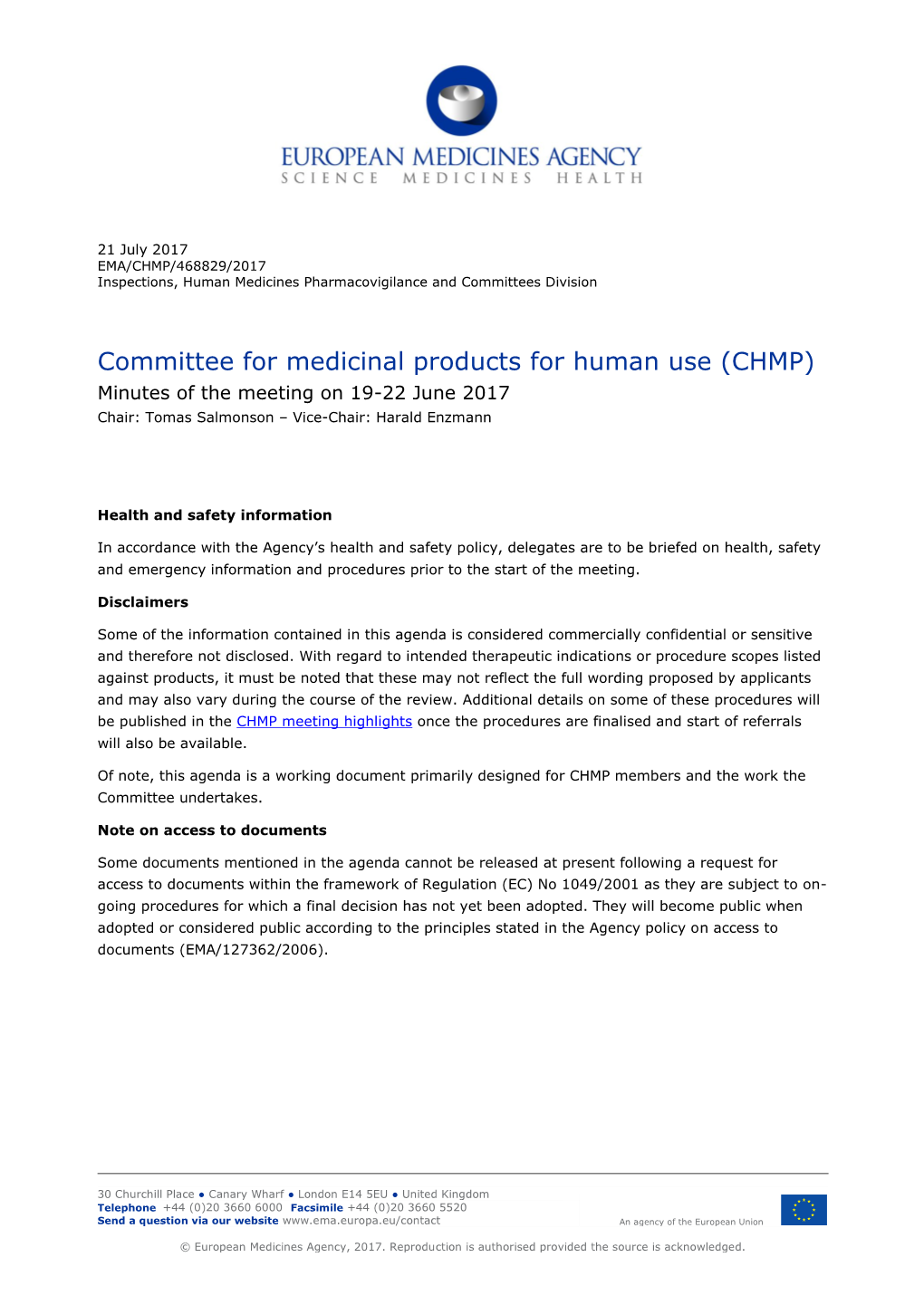 List Item Minutes of the CHMP Meeting 19-22 June 2017