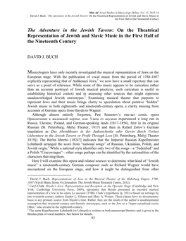 The Adventure in the Jewish Tavern: on the Theatrical Representation of Jewish and Slavic Music in the First Half of the Nineteenth Century
