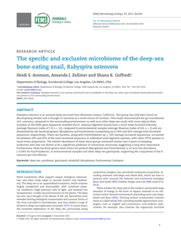 The Specific and Exclusive Microbiome of the Deep-Sea Bone-Eating Snail, Rubyspira Osteovora Heidi S