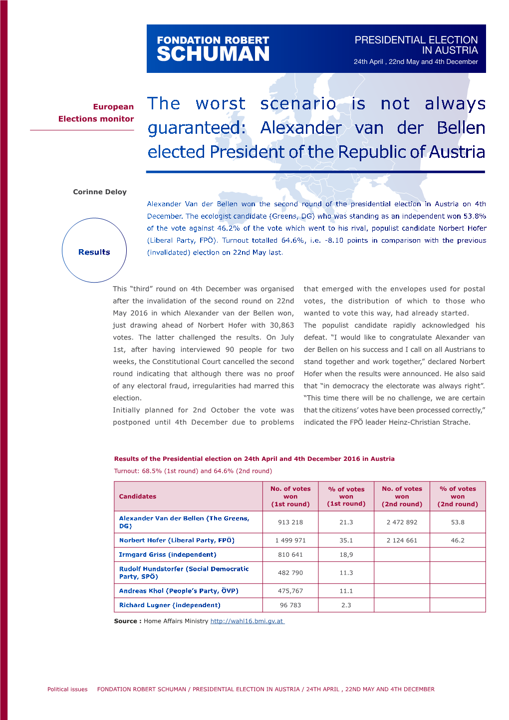 PRESIDENTIAL ELECTION in AUSTRIA 24Th April , 22Nd May and 4Th December