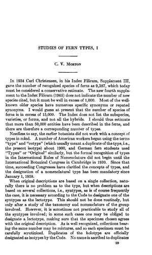 STUDIES of FERN TYPES. I in 1934 Carl Christensen, in His Index