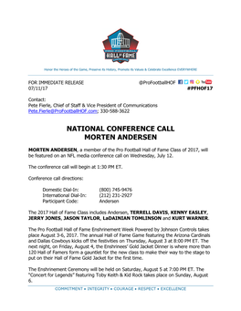 National Conference Call Morten Andersen