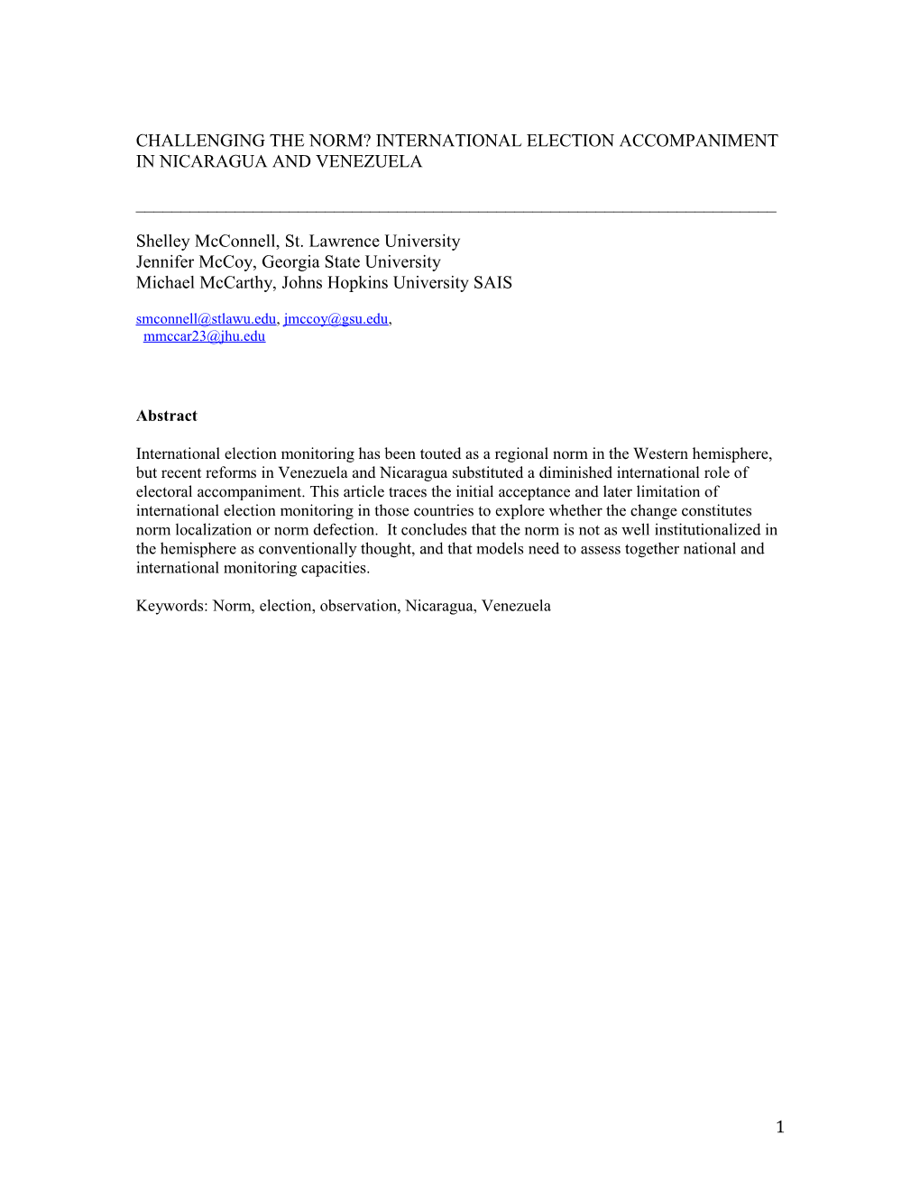 Challenging the Norm? International Election Accompaniment in Nicaragua and Venezuela