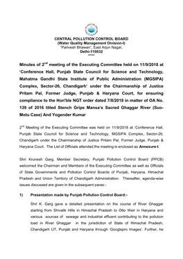Minutes of 2 Meeting of the Executing Committee Held on 11/9/2018 at 'Conference Hall, Punjab State Council for Science An