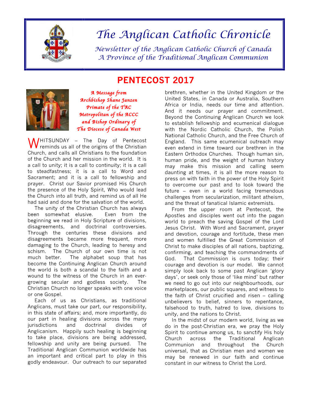 The Anglican Catholic Chronicle