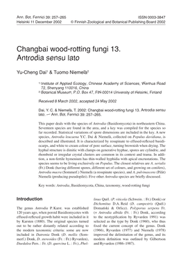 Changbai Wood-Rotting Fungi 13. Antrodia Sensu Lato