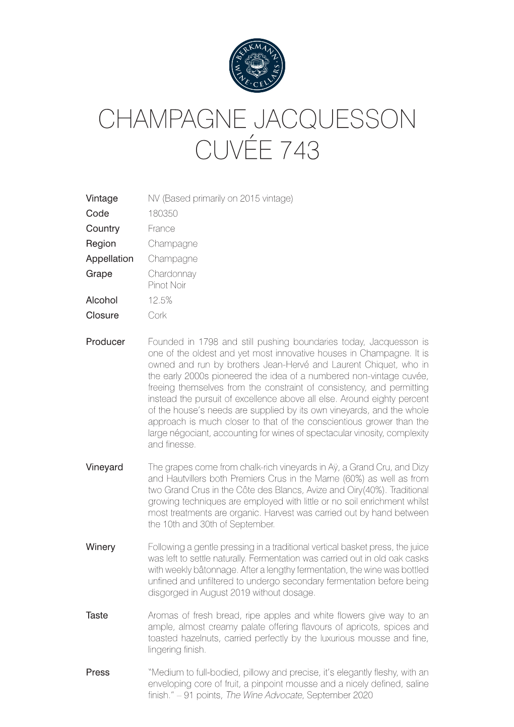 Champagne Jacquesson Cuvée 743