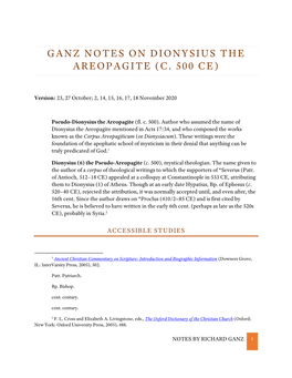 Ganz Notes on Dionysius the Areopagite (C