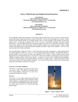 Falcon 1 Flight Results and Multiple Payload Integration