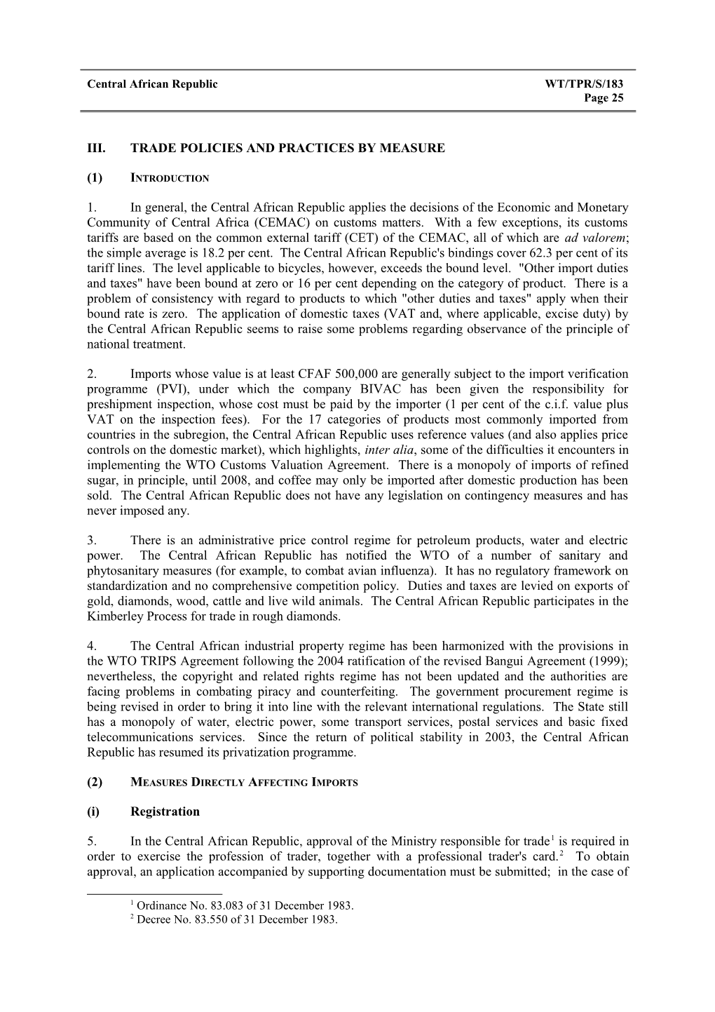 III. Trade Policies and Practices by Measure s2