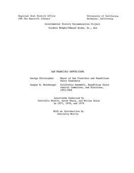 Regional Oral History Office University of California 486 the Bancroft Library Berkeley, California