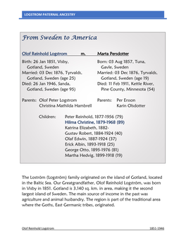 1851-1946 Logstrom Paternal Ancestry