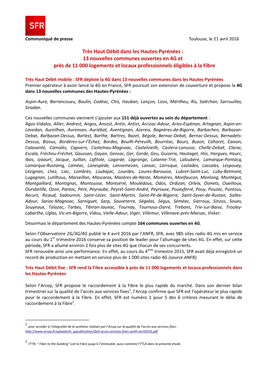 Très Haut Débit Dans Les Hautes-Pyrénées : 13 Nouvelles Communes Ouvertes En 4G Et Près De 11 000 Logements Et Locaux Professionnels Éligibles À La Fibre