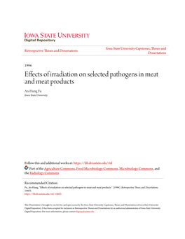 Effects of Irradiation on Selected Pathogens in Meat and Meat Products An-Hung Fu Iowa State University