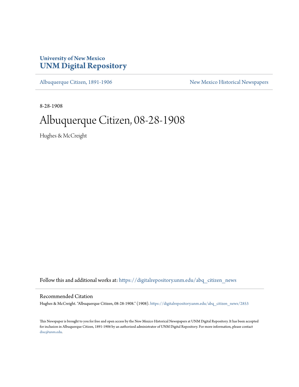 Albuquerque Citizen, 08-28-1908 Hughes & Mccreight