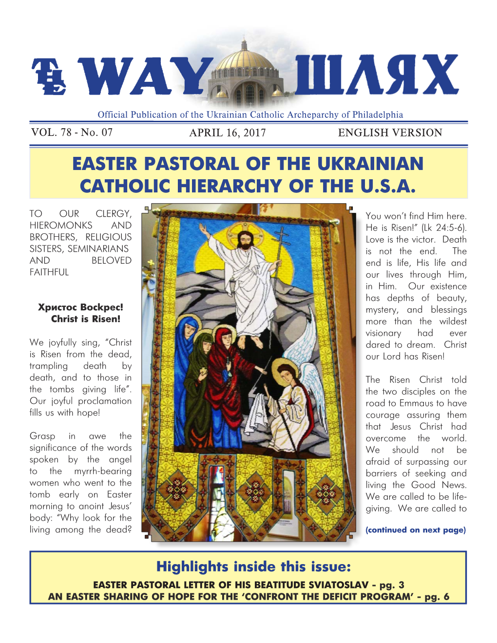 Easter Pastoral of the Ukrainian Catholic Hierarchy of the U.S.A