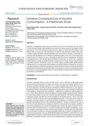 Adverse Consequences of Alcohol Consumption: a Preliminary Study