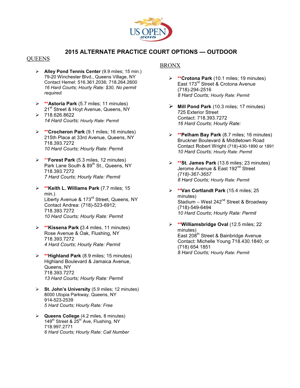 2015 Alternate Practice Court Options — Outdoor