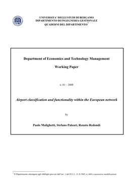 Department of Economics and Technology Management Working