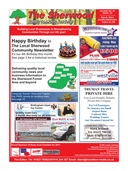 Happy Birthday to the Local Sherwood Community Newsletter It‘S Our 4Th Birthday This Month See Page 3 for a Historical Review