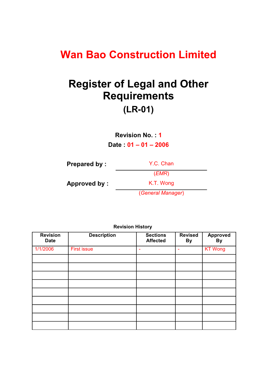 Register of Legal and Other Requirements