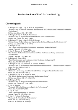 Publication List of Prof. Dr. Ivar Karl Ugi Chronological